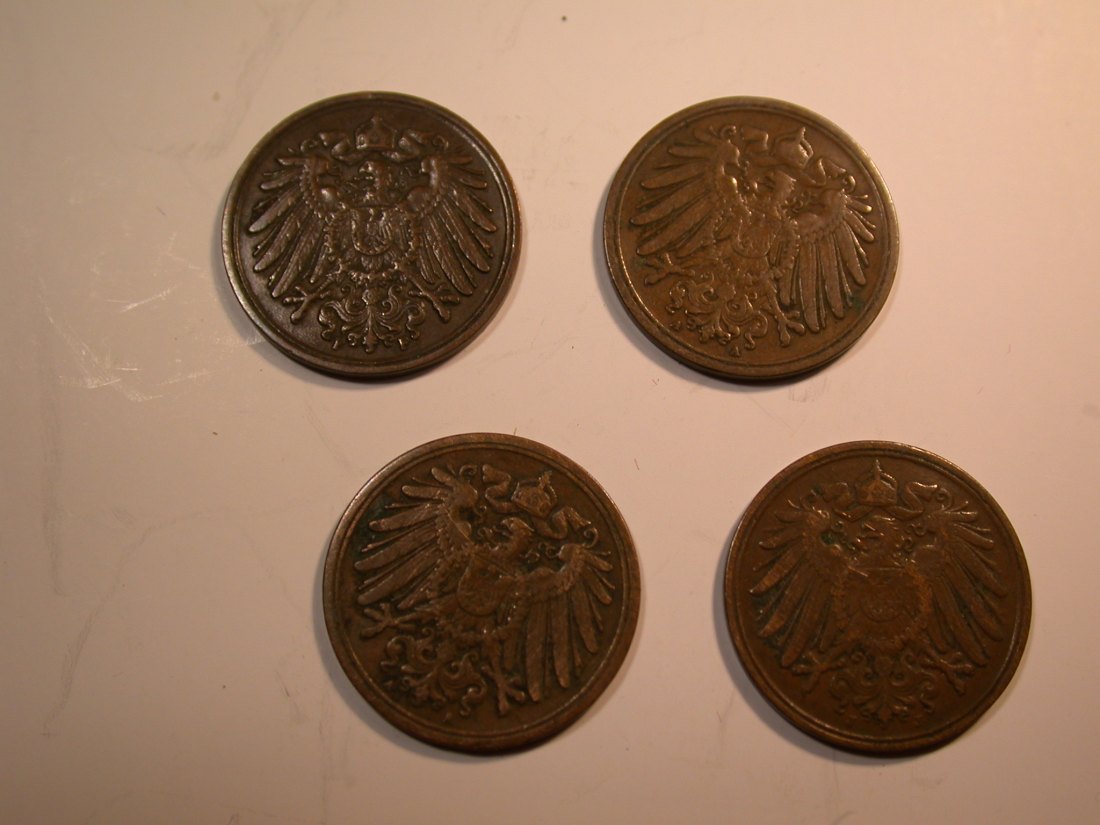  J07 KR  4 x 1 Pfennig 1898-1907 verschieden in ss Originalbilder   