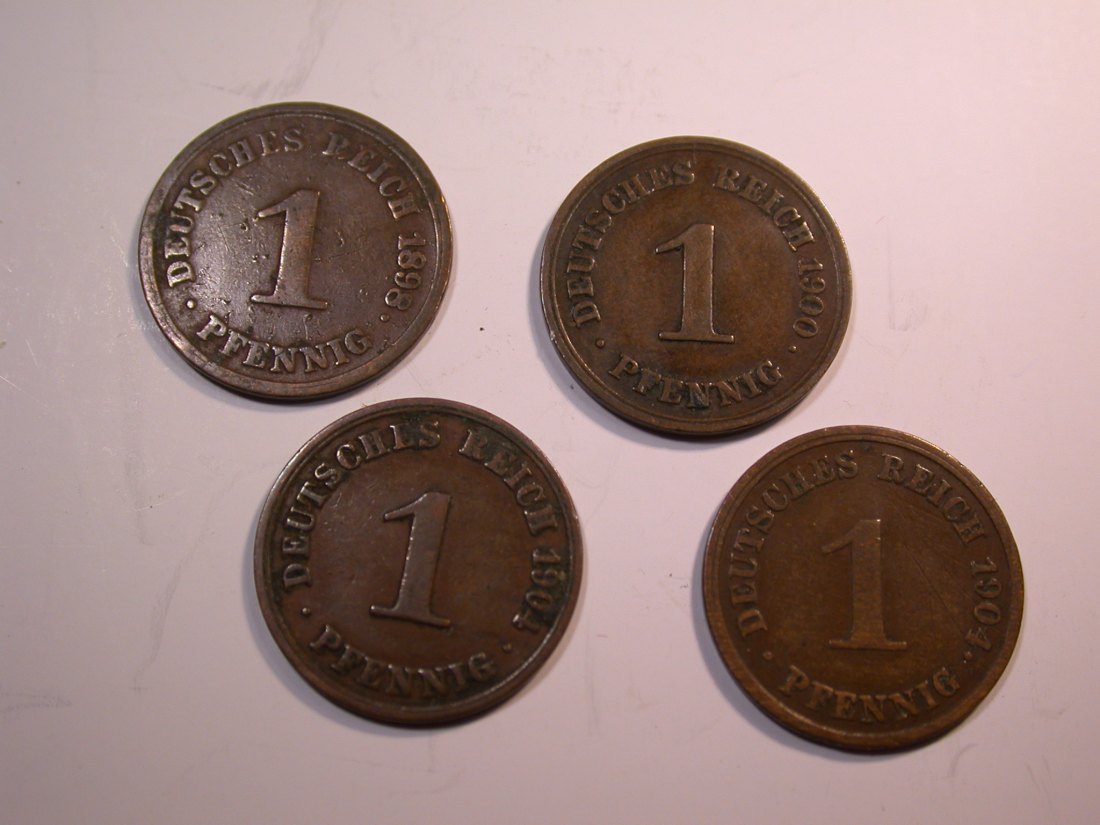  J07 KR  4 x 1 Pfennig 1898-1904 verschieden in ss Originalbilder   