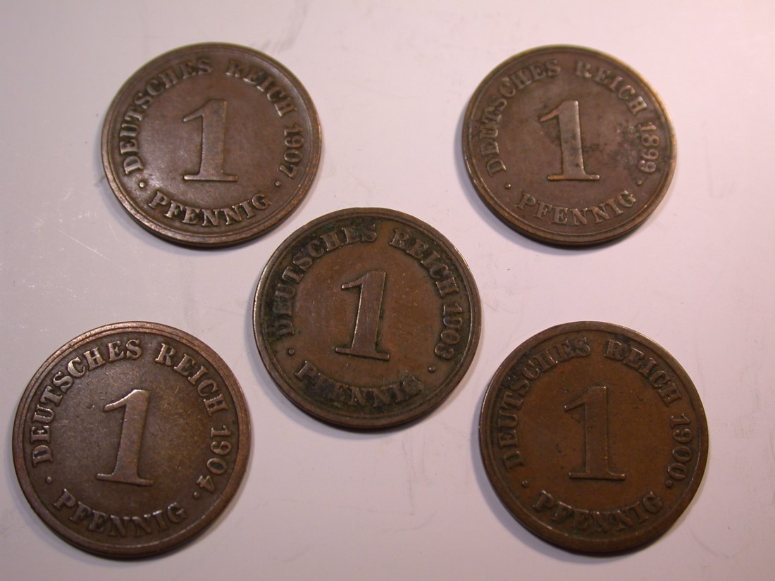  J07 KR  5 x 1 Pfennig 1899-1907 verschieden in ss Originalbilder   