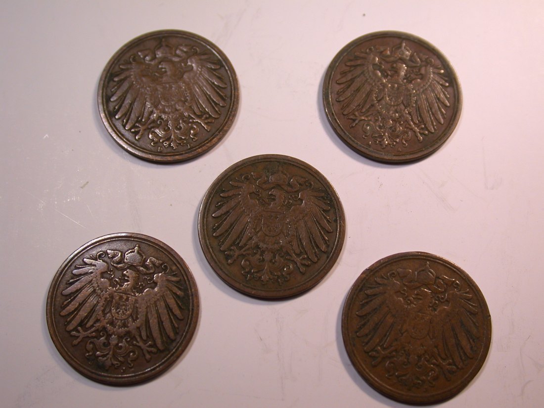  J07 KR  5 x 1 Pfennig 1899-1907 verschieden in ss Originalbilder   