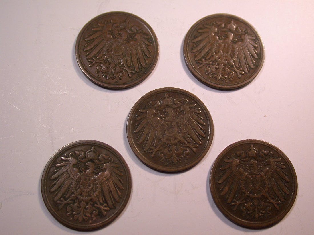  J07 KR  5 x 1 Pfennig 1900-1907 verschieden in ss Originalbilder   