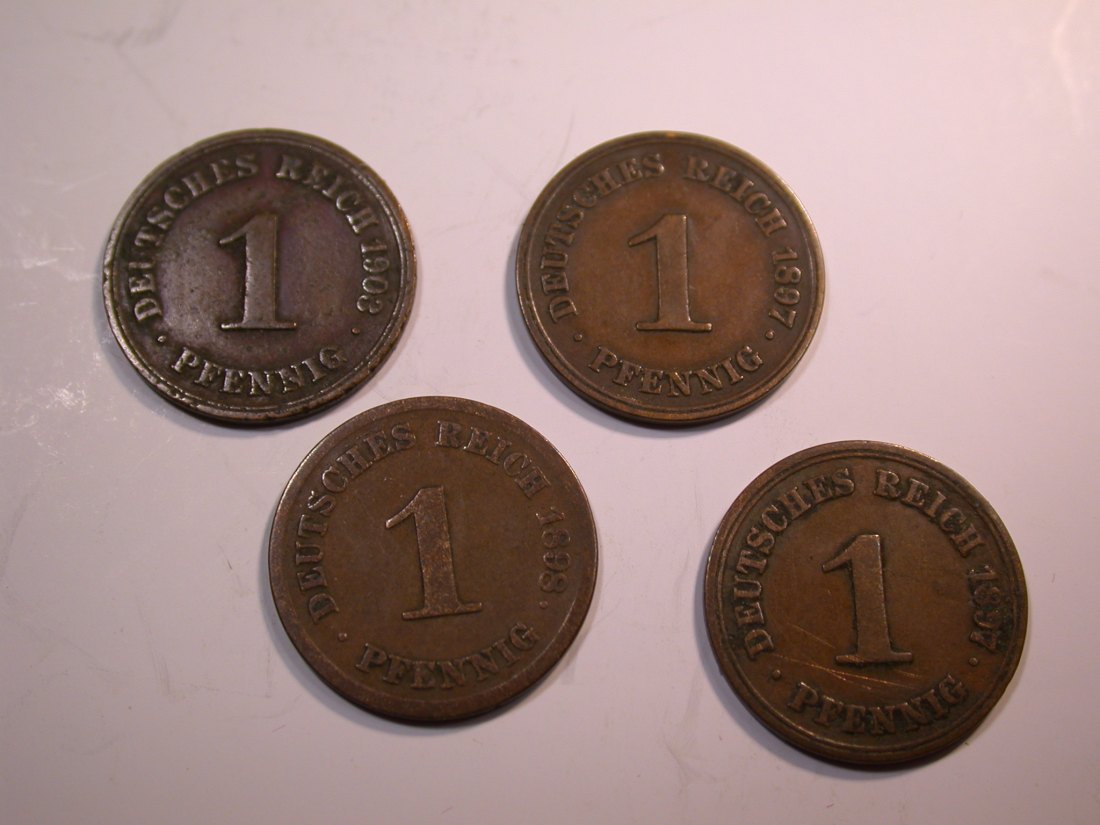  J07 KR  4 x 1 Pfennig 1897-1903 verschieden in ss Originalbilder   