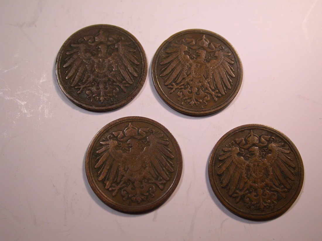  J07 KR  4 x 1 Pfennig 1897-1903 verschieden in ss Originalbilder   