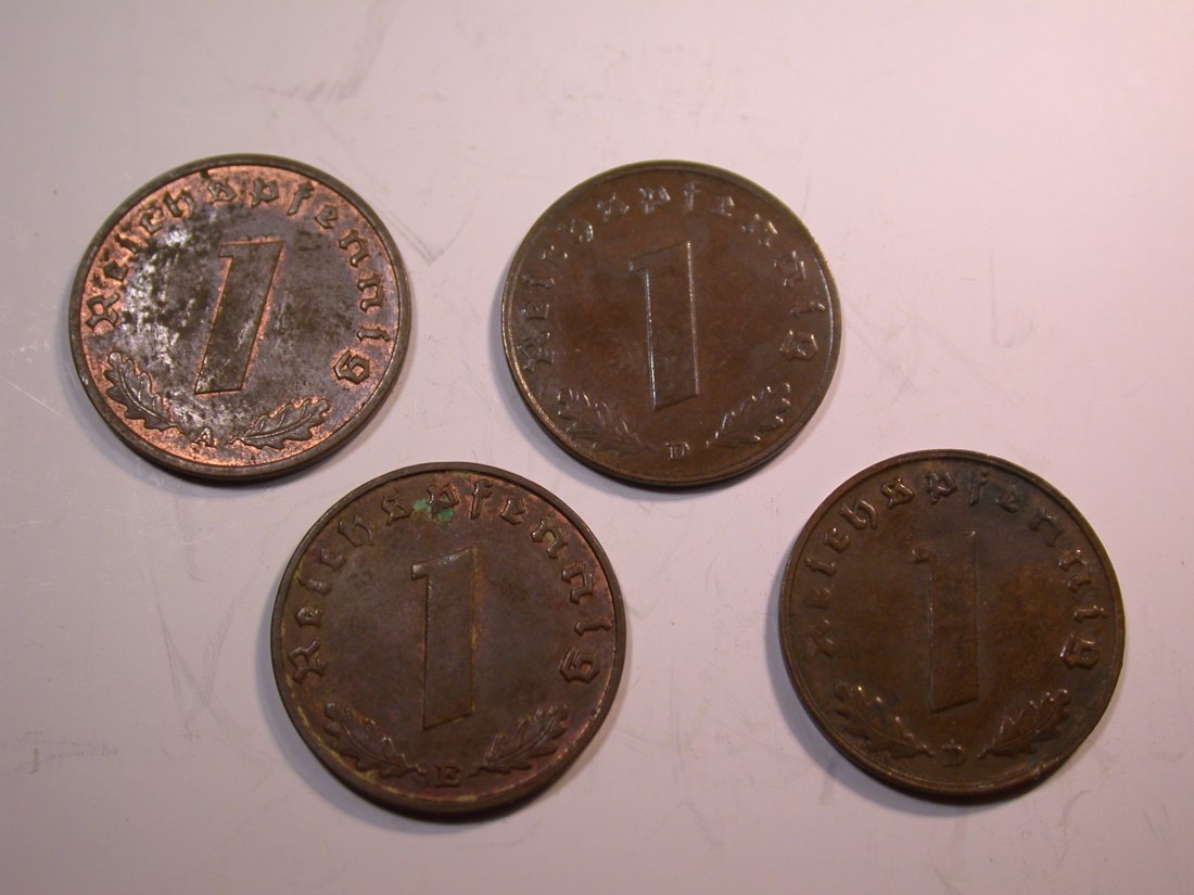 J07 3.Reich  4 x 1 Pfennig 1937-1939 Kupfer verschieden in ss Originalbilder   