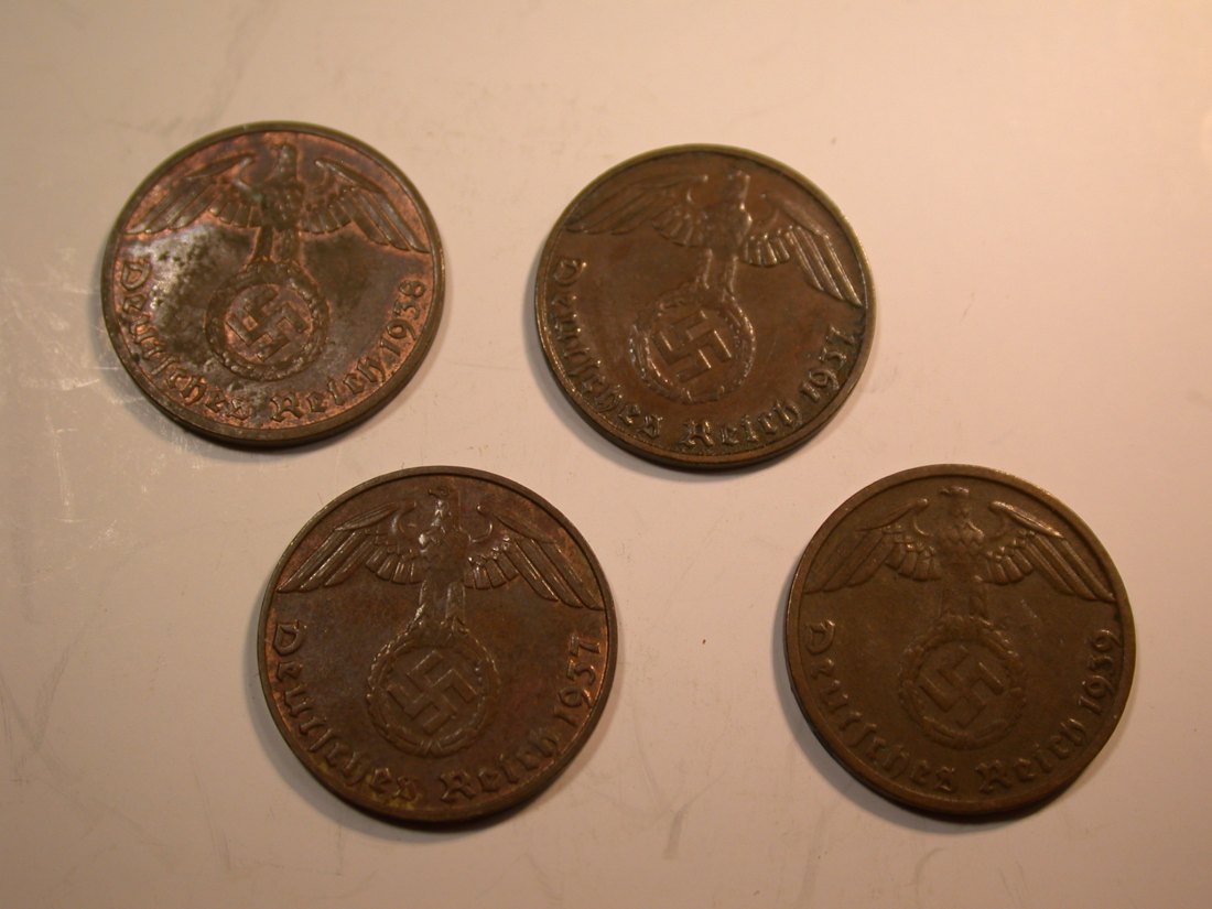 J07 3.Reich  4 x 1 Pfennig 1937-1939 Kupfer verschieden in ss Originalbilder   
