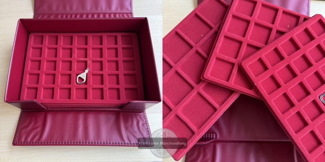  Box für Münzen Box-Maße: 23,7x16,5x7cm mit 3 Münztableaus FM-Frankfurt   