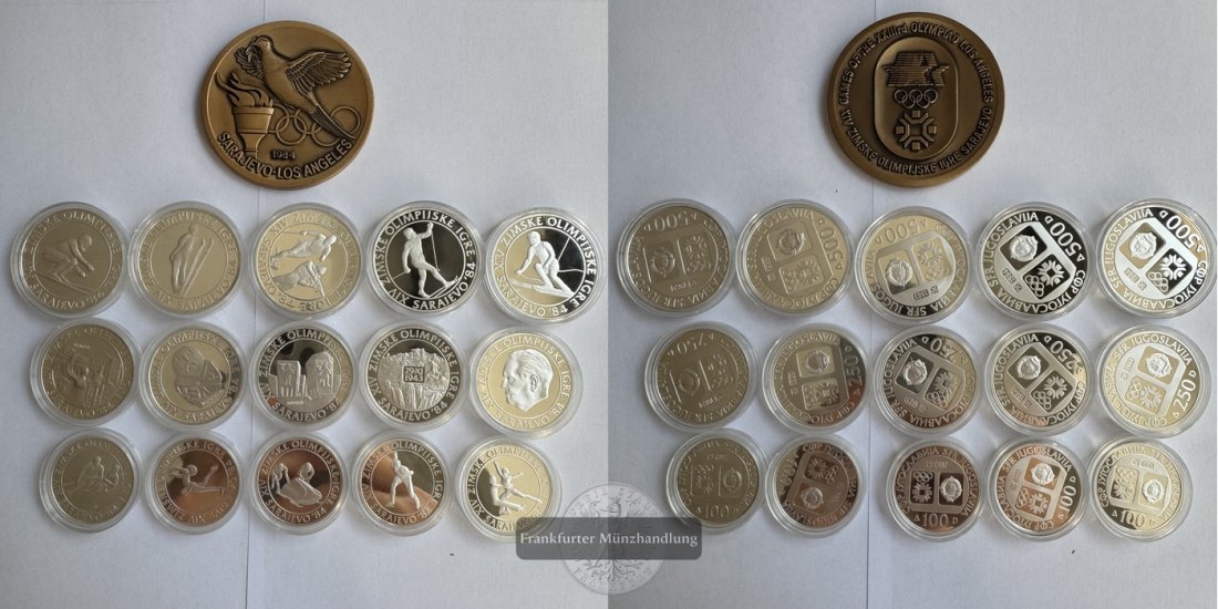  Jugoslawien Olympia-Set 100, 250 & 500 Dinara 1984 FM-Frankfurt Feinsilber: 245,125g   