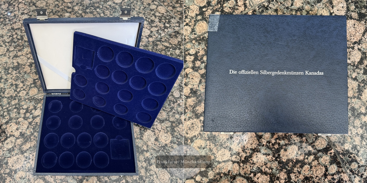  Box für Münzen Box-Maße: 26,7x23x3,3cm mit 2 Münztableaus FM-Frankfurt   