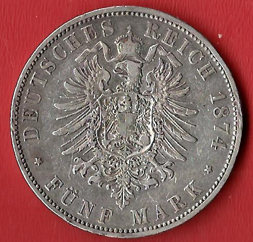  Bayern 5 Mark Ludwig II 1874 D Koblenzer Muenzen Studio Münzankauf Koblenz Frank Maurer AL235   