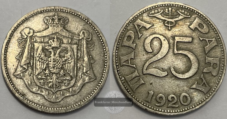  Jugoslawien 25 Para Peter I 1920 FM-Frankfurt CuNi: 5,7g   