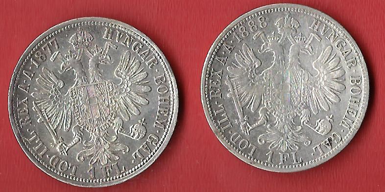  Österreich 2x1Fl.1877,1888 Koblenzer Muenzen Studio Münzankauf Koblenz Frank Maurer AL243   