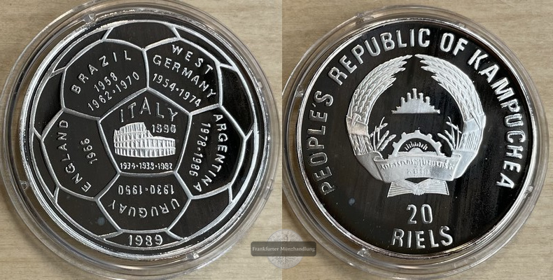 Kambodscha 20 Riels (World cup in Italy) 1989 FM-Frankfurt Feinsilber: 15,9g   