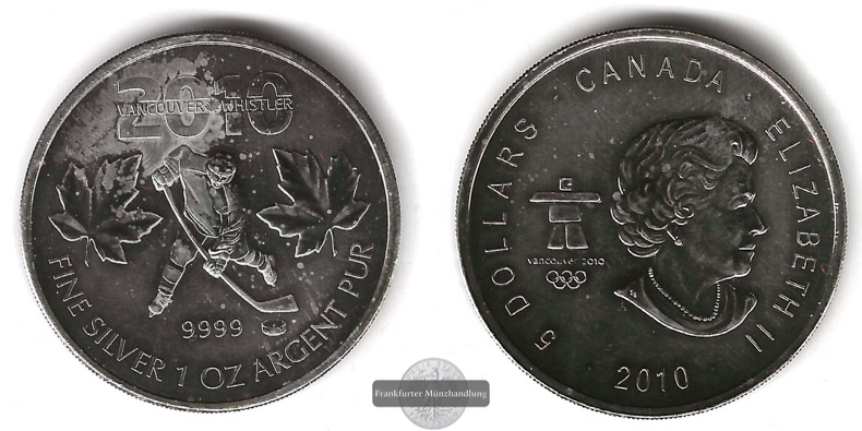  Kanada 5 Dollars Elizabeth II (Hockey Player, Silver) 2010 FM-Frankfurt Feinsilber: 31,1g   
