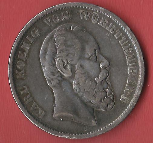  5 Mark Wuerttemberg 1876 F Koblenzer Muenzen Studio Münzankauf Koblenz Frank Maurer AL247   