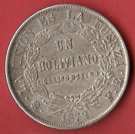  1 Boliviano 1872 Bolivien Koblenzer Muenzen Studio Münzankauf Koblenz Frank Maurer AL249   