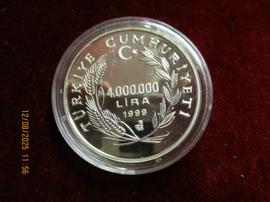  Türkei 4.000.000 Lira, 1999 925er Silber 31,47 Gramm   