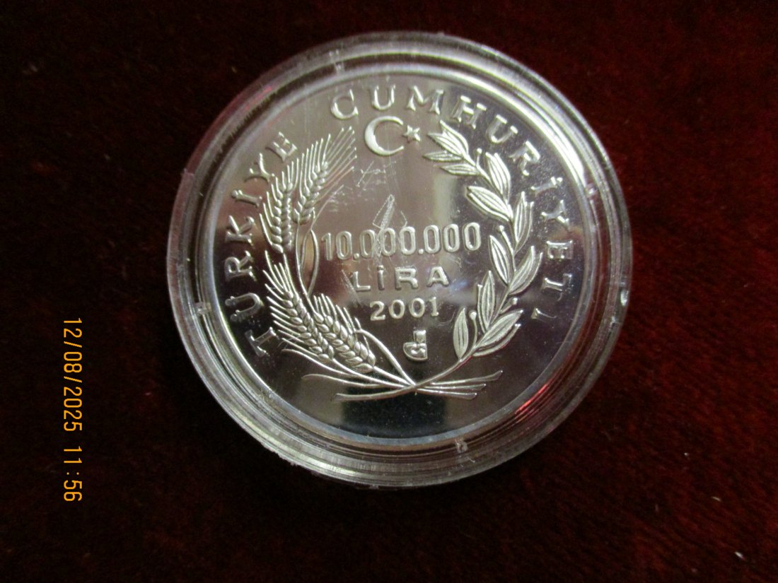  Türkei 10.000.000 Lira, 2001 925er Silber 31,47 Gramm   