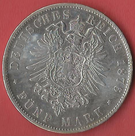  5 Mark Ludwig II 1876 Koblenzer Muenzen Studio Münzankauf Koblenz Frank Maurer AL256   