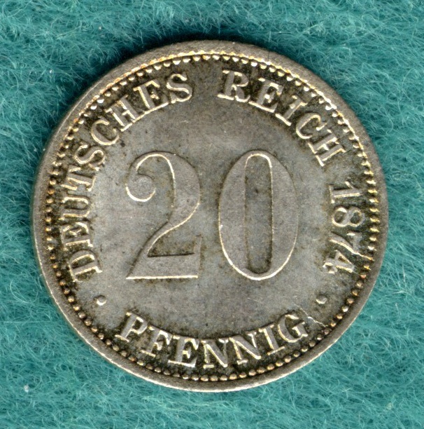 J.5 Kaiserreich - 20 Pfennig 1874 A - vz/stgl. schöne Patina   