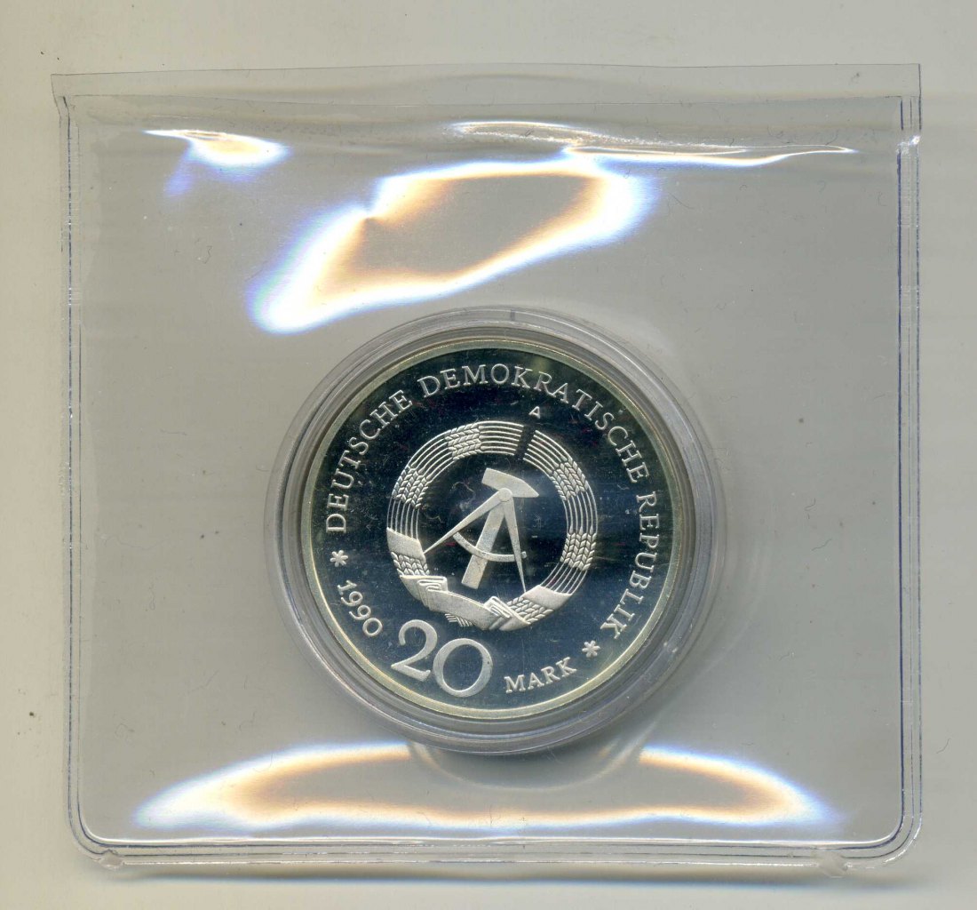  20 Mark 1990 Brandenburger Tor PP Silber Original verschweißt   