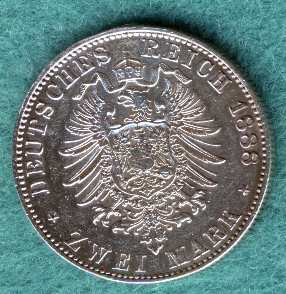  Preußen J.98 - Friedrich III. - 2 Mark 1888 - Henkelspur   