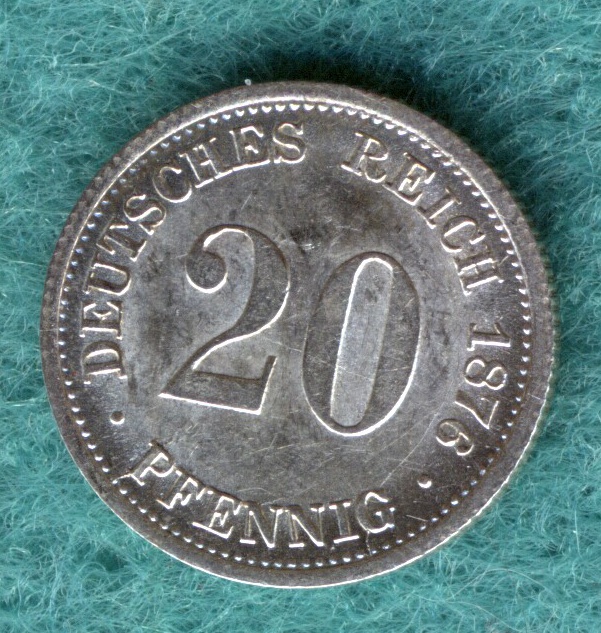  J.5 kaiserreich - 20 Pfennig 1876 F - vorzüglich   