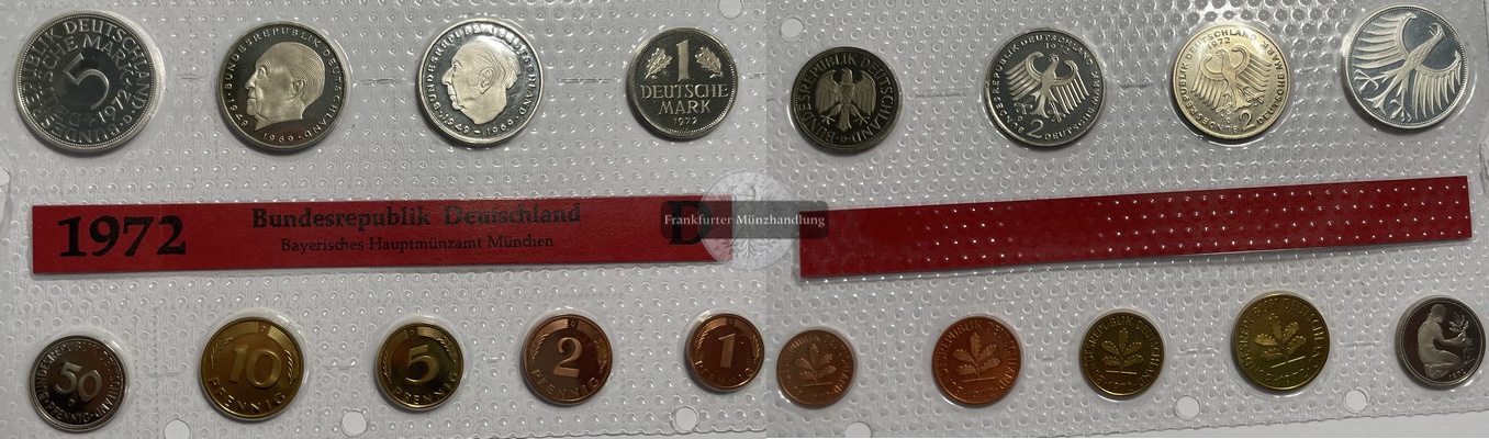 Deutschland  Kursmünzensätze 1972 D  FM-Frankfurt  Feinsilber: 7g   