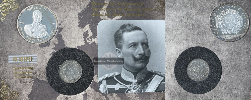  Deutschland Medaille Wilhelm II Münzen der Kriegmächte + 1/2 Mark 1914 FM-Frankfurt Feinsilber 12,4g   