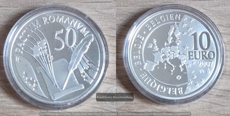  Belgien 10 Euros Albert II (Treaty of Rome) 2007  FM-Frankfurt KM# 260 Feinsilber: 17,34g   