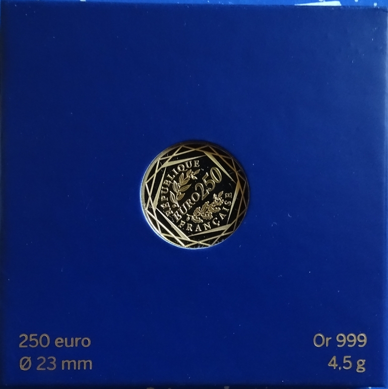 250 Euro Goldmünze Frankreich, 4,5 g 999er Gold.   