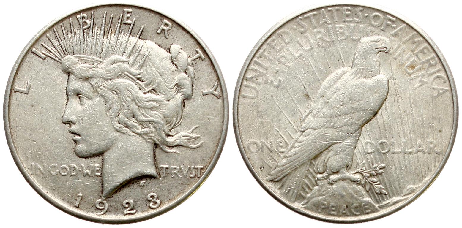  USA: 1 Dollar 1923 S, Peace Dollar mit schöner Patina, siehe unten!   
