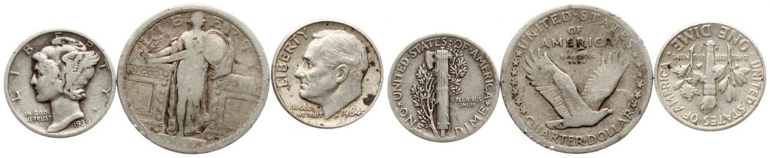 USA: Lot von 3 Silberkleinmünzen ab 1917   