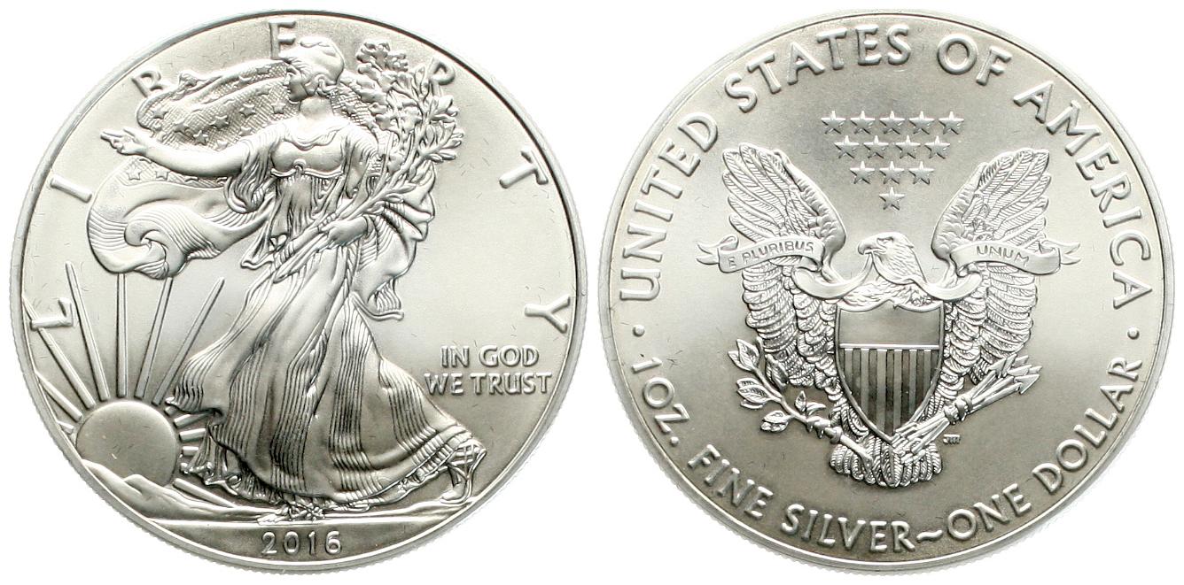  USA: 1 Dollar 2016, Walking Liberty/Silver Eagle, 1 Unze Feinsilber (31,1 gr)!! TOP-Qualität!   