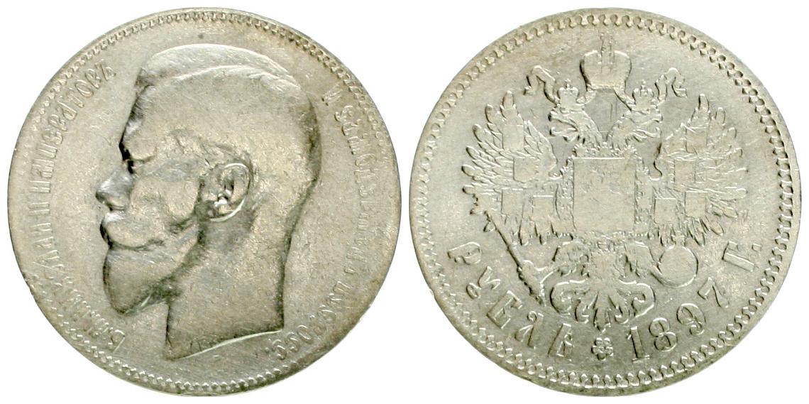  Russland: Nikolaus II., 1 Rubel 1897, Silber 19.3 gr., siehe Bild!   