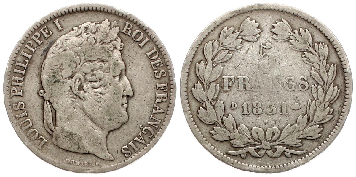  Frankreich: 5 Franc 1831 D, Louis Philippe I., siehe unten!   