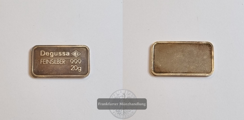  Deutschland Silberbarren 20g Degussa FM-Frankfurt  Feingewicht: 20g   
