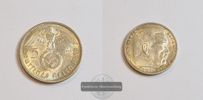  Deutschland, Drittes Reich  5 Reichsmark  1939   FM-Frankfurt  Feinsilber: 12,5g   