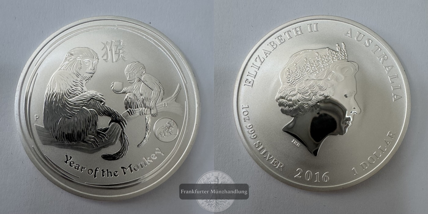  Australien,  1 Dollar  2016 Jahr des Affen LION Privy FM-Frankfurt KM#3255 Feingewicht: 31,1g   
