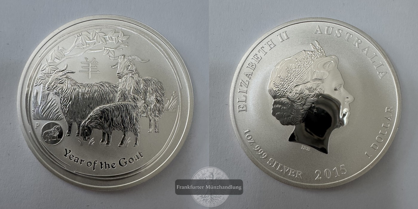  Australien 1 Dollar Elizabeth II Year of the Goat 2015 LION PRIVY FM-Frankfurt Feinsilber: 31g   