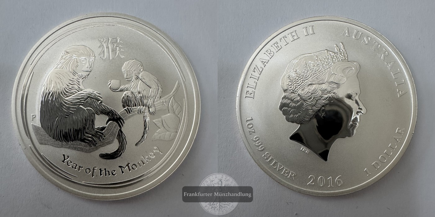  Australien 1 Dollar Year of the Monkey 2016 FM-Frankfurt KM#3255 Feinsilber: 31,1g   