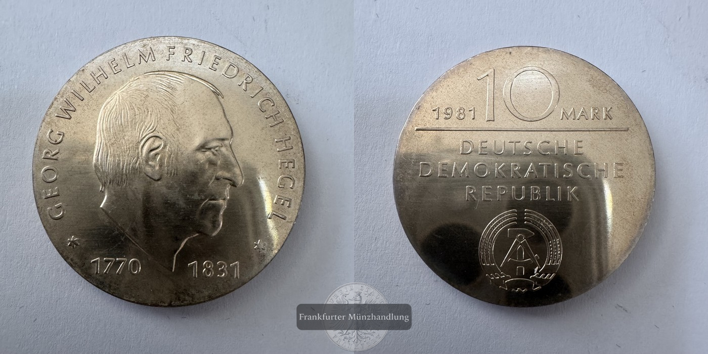  DDR 10 Mark (Georg Wilhelm Friedrich Hegel) 1981 FM-Frankfurt Feinsilber: 8,5g   