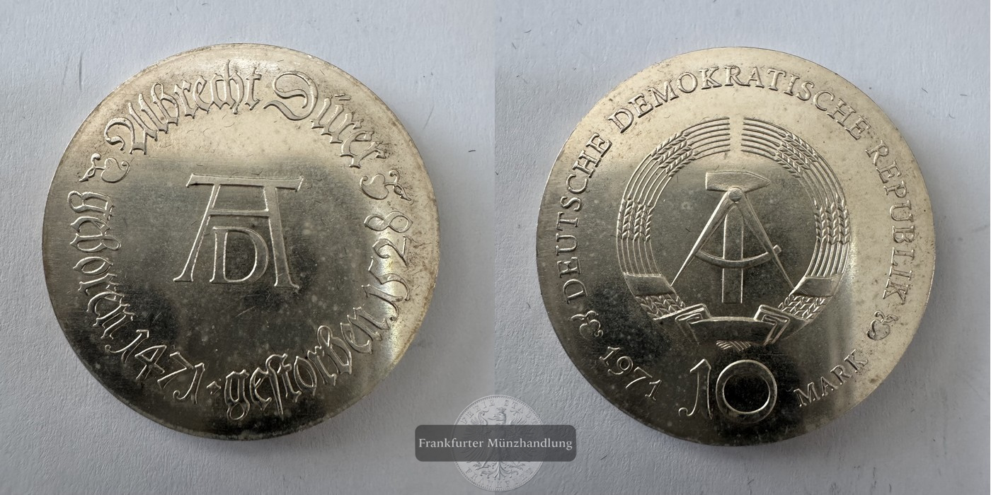  DDR 10 Mark (Albrecht Dürer) 1971 FM-Frankfurt KM#31 Feinsilber: 10,625g   