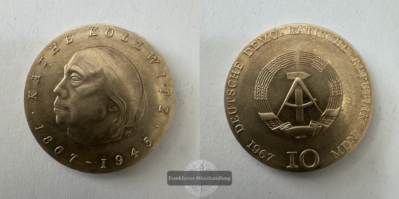  DDR 10 Mark (Käthe Kollwitz) 1967 FM-Frankfurt KM#17 Feinsilber: 13,6g   