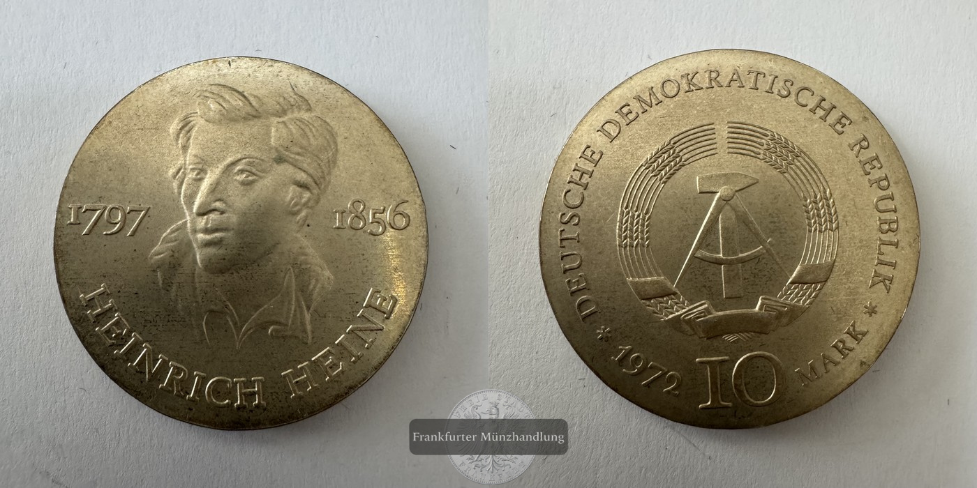  DDR 10 Mark (Heinrich Heine) 1972 FM-Frankfurt KM#39 Feinsilber: 10,625   