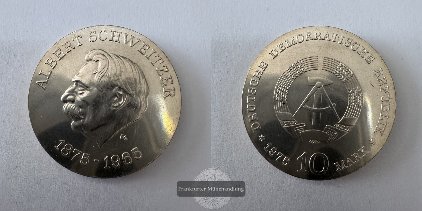  DDR 10 Mark (Albert Schweitzer) 1975 FM-Frankfurt KM#56 Feinsilber: 10,625g   