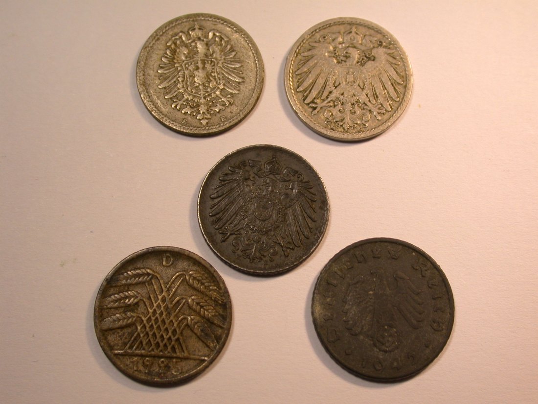  J27  KR  5 Pfennig 1888-1942  5 Stück verschieden  Originalbilder   