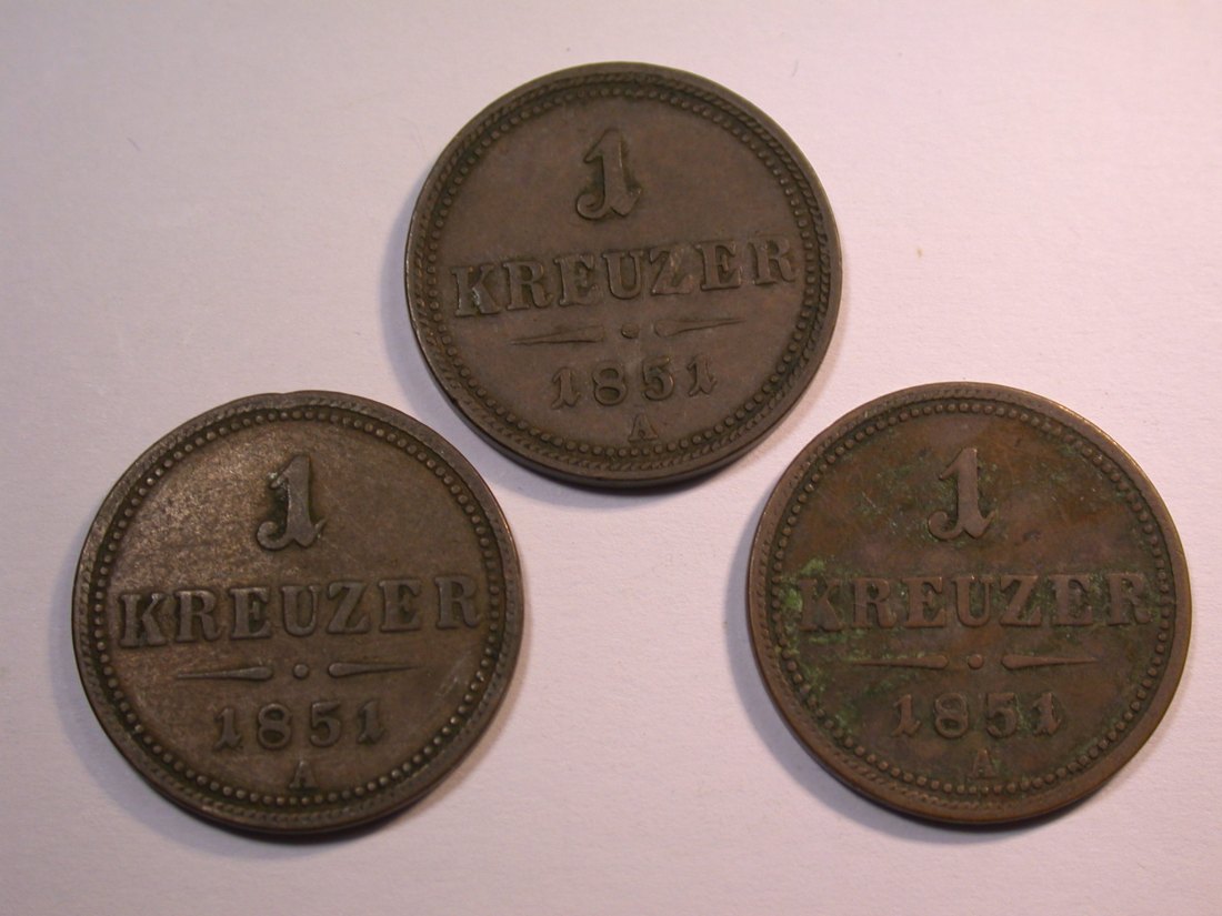  J27  Österreich  3 x 1 Kreuzer 1851 A   Originalbilder   