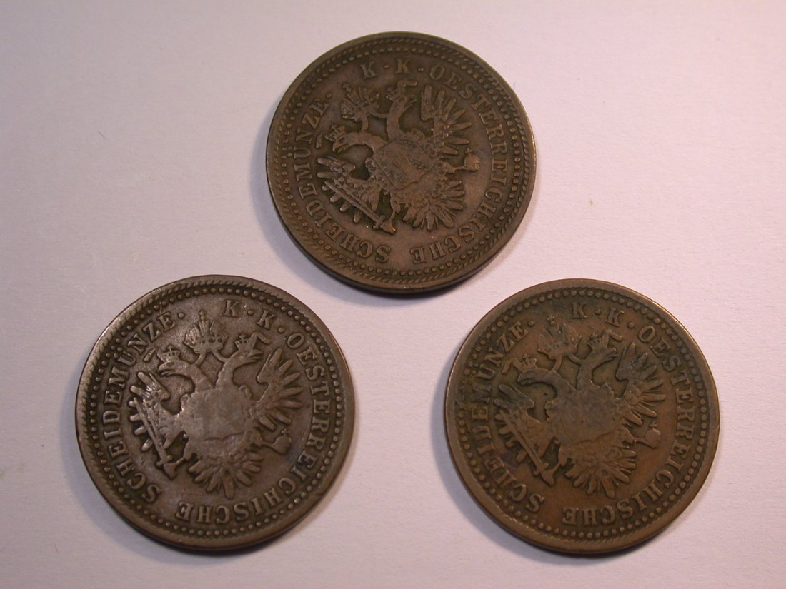  J27  Österreich  3 x 1 Kreuzer 1851 A   Originalbilder   