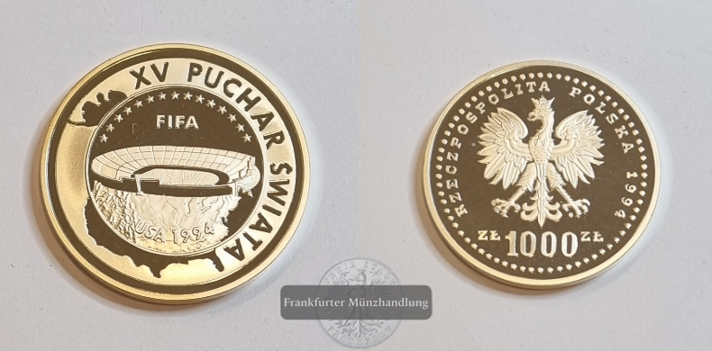  Polen 1994 1000 Zloty Fußball-WM FM-Frankfurt Feinsilber: 26,16g   