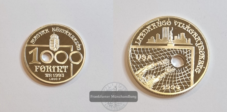  Ungarn 1993 1000 Forint Fußball-WM 1994 FM-Frankfurt Feinsilber: 29,1g   